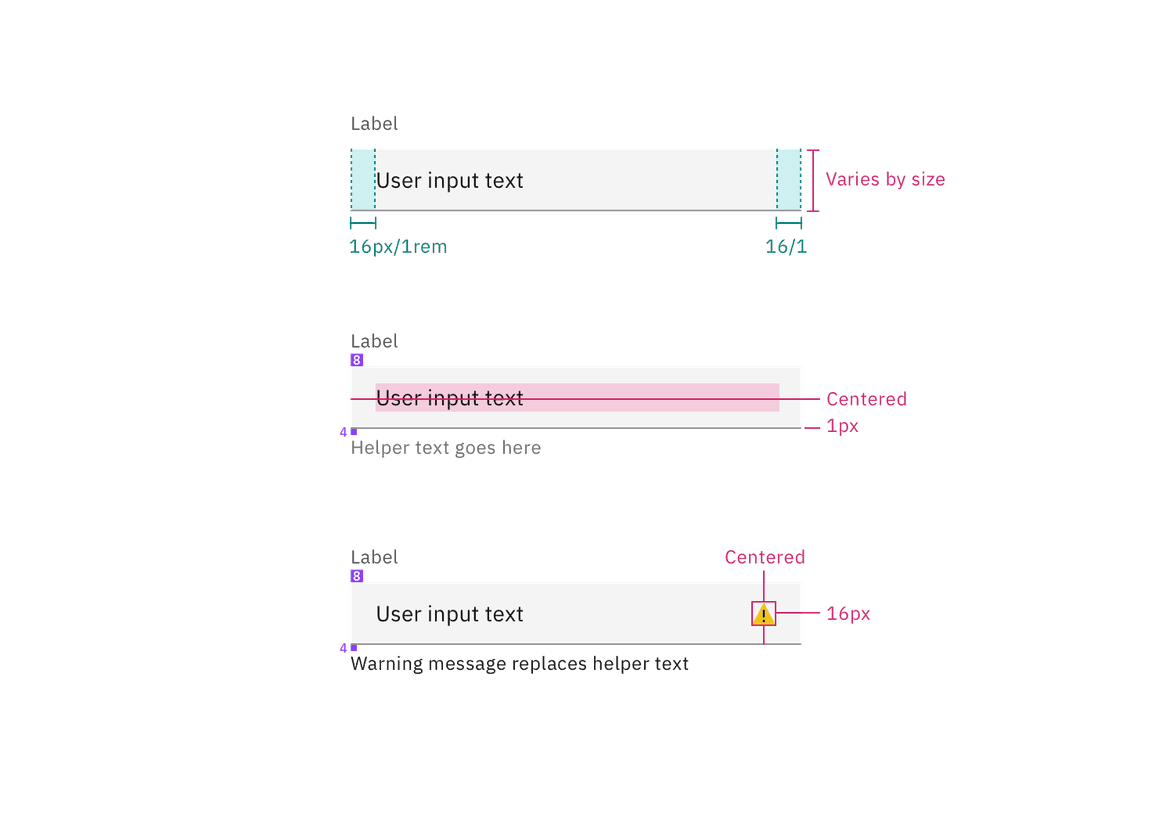 Structure and spacing measurements for default text input